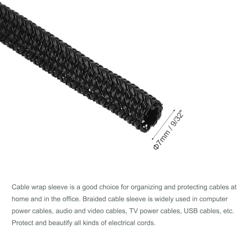 MECCANIXITY Split Sleeve Wire Loom 9/32" 25Ft Black Self Wrapping Braided Sleeve UL94-V2 Fireproof PET Sleeving for Automotive, Home Cable Management - color: Black, size: 9/32 Inch x 25Ft