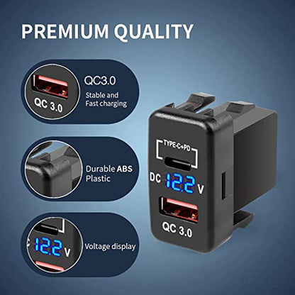 Quick Charge 3.0 & PD USB C Dual USB Port Charger Socket Power Adapter for Toyota - color: PQ & QC 3.0 - 1.57*0.87 inch