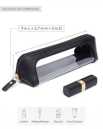 LETGO Clear Makeup Bag Travel Toiletry Bag for Women,Small Cosmetic Bags Cute Clear PVC Makeup Pouch for Purse Waterproof Comestic Zipper Bag Pencil Case Accessory Bag (Slim, Black) - color: Black, style: Slim