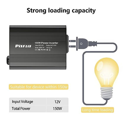 150W Power Inverters for Vehicles 12V DC to 110V AC Car Plug Adapter Outlet - color: Black