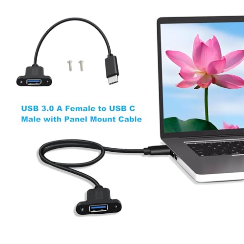 Panel Mount USB C 3.0 Extension USB Panel Mount Cable 5Gbps Data Transmit and Power Supply for Laptops PC, Car Boat Dashboard Panel (USB C, 0.3 m/ 1 ft) - color: USB C, size: 0.3 M/ 1 Ft