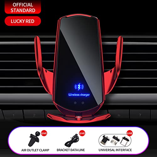 Wireless Car Charger Automotive Electric Induction 15W Wireless Charger Car Vent Mount Bracket Fast Charging Auto-Clamping Car Phone Holder Mount Air Vent Phone Holde (Red) - color: Red