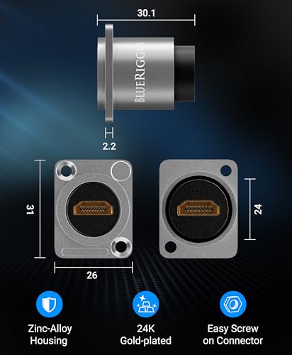 BlueRigger HDMI Waterproof Connector - (4K 60Hz, HDMI Panel Mount Socket with Waterproof Dustproof Cap, Female Pass Through Adapter for Audio Video Equipment) - Compatible with Car, Boat, TV, Laptop - style: Connector