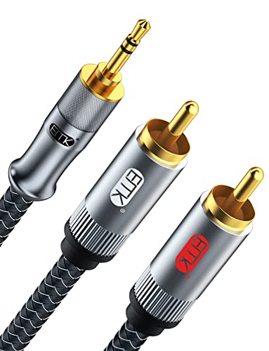 EMK 3.5mm to RCA Stereo Audio Cable - Gold Plated, Aux Male to 2RCA Male, 10ft/3M, Compatible with Smartphones, MP6, Tablets, Speakers, Home Theater, HDTV - color: 3.5mm Male to 2 RCA Male Silver, size: 10 Ft/3M, style: 3.5mm to 2RCA