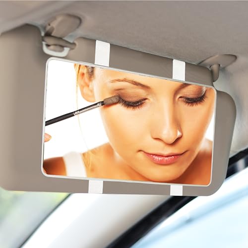Car Sun Visor Mirror, Cosmetic Makeup Mirrors with Straps - color: White