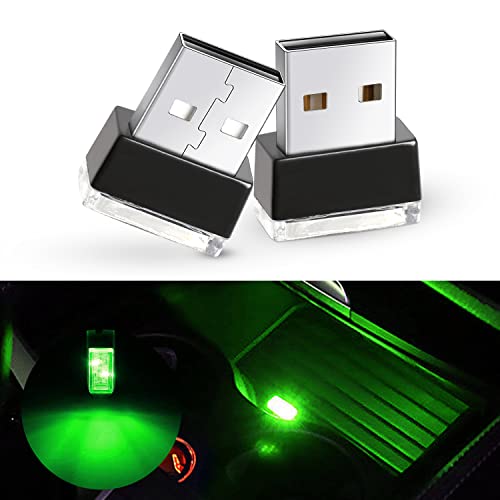 Ouzorp 2 Pcs Mini USB LED Light, Car LED Interior Lighting DC 5V Smart USB LED Atmosphere Light Laptop Keyboard Light Home Office Decoration Night Lamp,Green - color: Green