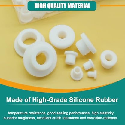 130PCS Silicone Rubber Grommets for Wiring, White Top Hat Rubber Grommet - color: White-130pcs