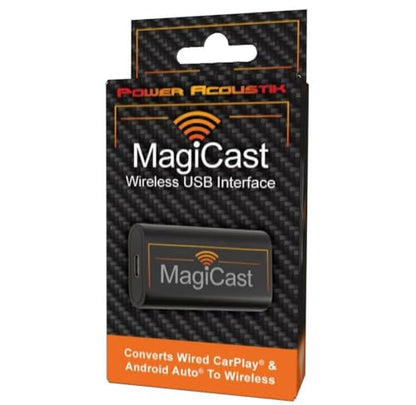 Power Acoustik MagiCast Wireless CarPlay & Android Auto Adapter – Plug & Play Dongle Converts Wired Car Stereos to Wireless – Universal Fit, Fast Auto-Pairing, USB Connection