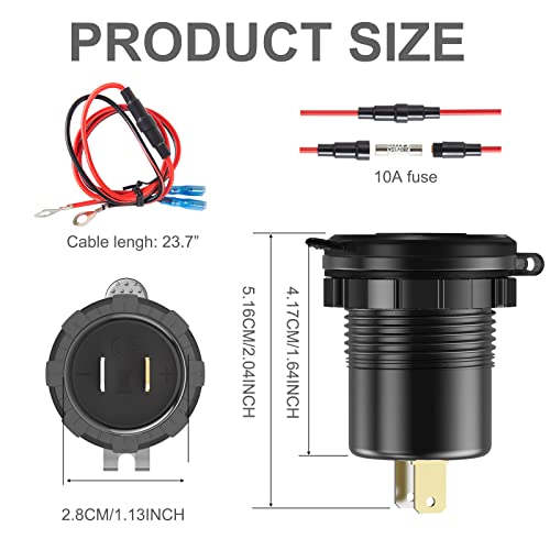 12V/24V USB Outlet Quick Charge 3.0 Dual Port Car Charger Socket with Blue Voltmeter, Waterproof Aluminum Cigarette Lighter USB Charger DIY Kit for Car Marine Motorcycle RV Boat Golf Cart, etc.