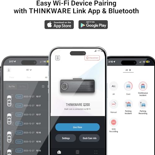 THINKWARE Q200 Dash Cam Car Dashboard Camera, WiFi, WDR, Speed Red Light Alerts, ADAS, 256GB Max, Parking Monitor, Night Vision (32GB MicroSD, 12V Cigar, Hardwiring Cable) (2CH Front and Rear) - color: 2CH Front and Rear