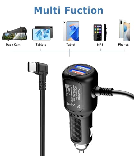 USB C Dash Cam Charger,Dual Port USB Vehicle Fast Charging Cord 6.5FT - size: 6.5FT