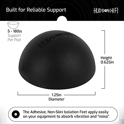 Hudson Hi-Fi Speaker Isolation Feet (4-Pack, 1") – Adhesive Silicone Anti-Vibration Pads for Speakers, Turntables, Subwoofers & Amplifiers, Supports 5-18 lbs Per Pad - size: 1.25"