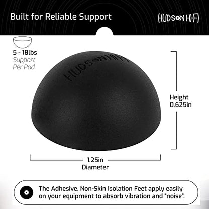 Hudson Hi-Fi Speaker Isolation Feet (4-Pack, 1") – Adhesive Silicone Anti-Vibration Pads for Speakers, Turntables, Subwoofers & Amplifiers, Supports 5-18 lbs Per Pad - size: 1.25"