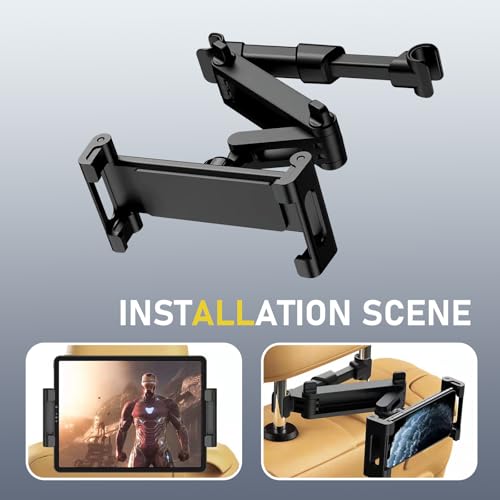 Car Headrest Tablet Holder, (3 in 1 Extension Arm) Adjustable Rear Seat Headrest Tablet Holder for Gaming Movies Chatting, Road Trip Essentials for Kids (5.3-10.6")