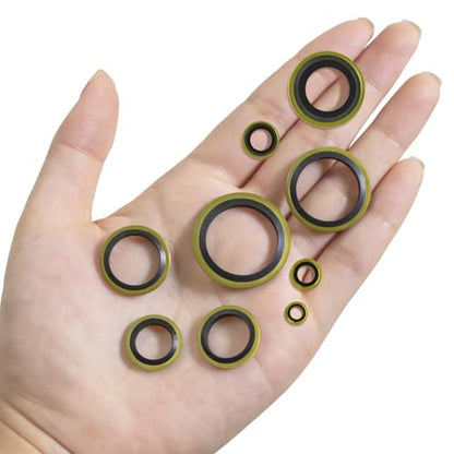 XBVV 378 Pcs NBR Metal Bonded Sealing Washer Assortment Kit M6 M8 M10 M12 M14 M16 M18 M20 M22 M24 M27 M30 Automotive Self-Centred Seal Gasket Repair Set