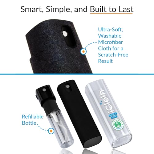 6X iCloth 2-in-1 Screen Cleaner Spray & Microfiber Cloth for Laptops, Tablets, Phones, Car Screens & Touchscreens, Streak-Free & Anti-Smudge, Large 0.68 fl oz (20ml) Bottles for Family Use