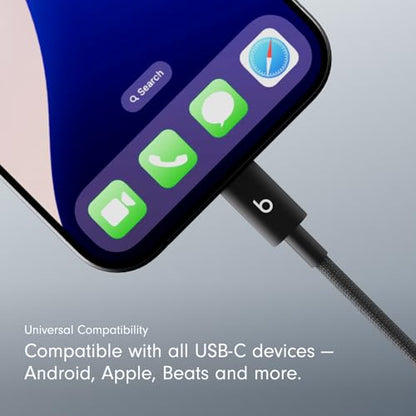 Beats USB-C to USB-C Woven Cable Fast Charging Durable/Tangle-Free Compatible Charger for Apple & Android Devices (1.5 m, 5 ft) - Bolt Black - color: Bolt Black, size: 5 ft, style: USB-C to USB-C