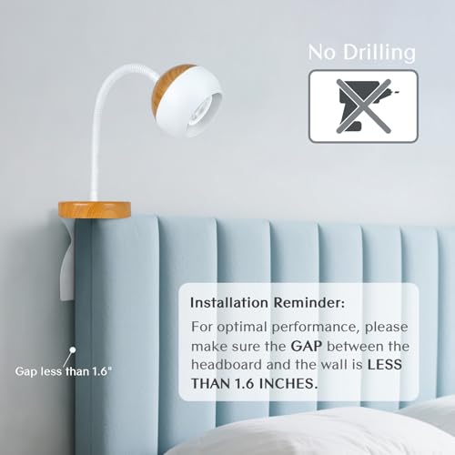 Solfres Patented Innovative Design Headboard Reading Light. No Drilling Book Light for Bedtime Reading. Dimmable LED Book Reading Lamp with Bulb. Movable & Flexible, Burlywood - color: ‎Burlywood, size: M