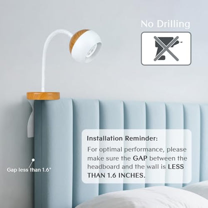 Solfres Patented Innovative Design Headboard Reading Light. No Drilling Book Light for Bedtime Reading. Dimmable LED Book Reading Lamp with Bulb. Movable & Flexible, Burlywood - color: ‎Burlywood, size: M