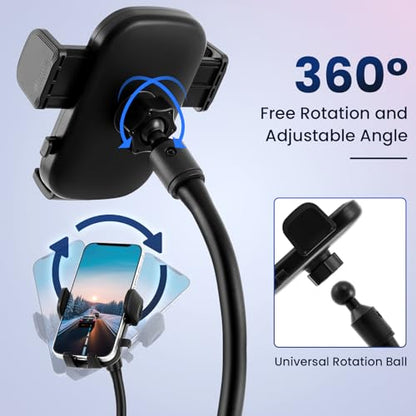 DaisyInner Dual Phone Holder for Car 360° Rotatable Car Mount Long Flexible Neck Adjustable Double Holder Universal Size Fits for Most 2 Phones 2.6"-4.3" Phone (Cradle)
