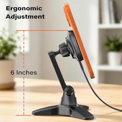APPS2Car for MagSafe Charger Stand Qi2 15W Fast-Charging Wireless Charger Stand with Cooling Fan Adjustable Magnetic Desktop Phone Holder for Office Compatible with iPhone 12-17 Series (No Adapter) - color: Black-Wireless Charger