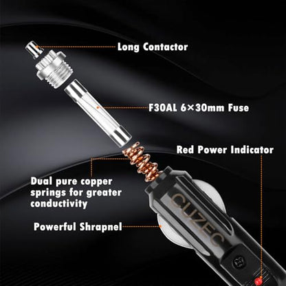 Cigarette Lighter Male Plug 12V Fused Replacement 1 Pack, Male Cigarette Lighter Plug Adapter with Leads & LED Light, 12v Plug Connector Socket 1FT 12AWG Extension Cable with 30A Fuse (0.5ft/15cm) - size: 0.5ft/15cm