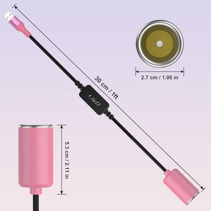 J&D USB A Male to 12V Car Cigarette Lighter Socket Female Converter Cable, 1 ft, 12V 18W Power Adapter, Compatible with Dash Cam, GPS, Car LED Light Strips, Pink - color: Pink, size: 1 Feet/ 30 CM
