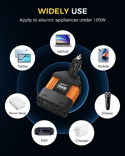 Ampeak 150W Car Power Inverter, 12V DC to 120V AC Adapter - color: 150W Car Inverter