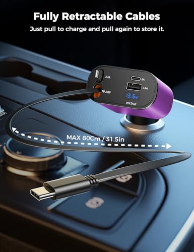 [Upgraded] SUPERONE Retractable Car Charger 4 in 1 Fast Car Phone Charger - color: Purple