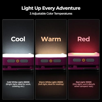BougeRV Camping Light AL01, Movable Area Rechargeable Lantern Tent, Magenta - color: Magenta