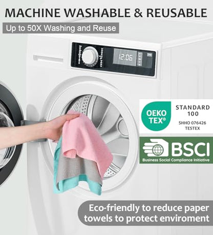 UPSTAR Microfiber Cleaning Cloth, Reusable Paper Towels Rolls, 50 Packs 12x12 inch Cleaning Rags for Washing Dishes, Kitchen, Bathroom, Car, Pink - color: Pink