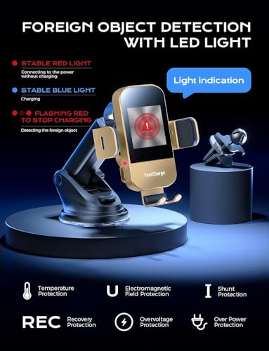 Wireless Car Charger, 15W Fast Charging Auto Clamping Car Charger Phone Mount Phone Holder fit for iPhone 15 14 13 12 11 Pro Max Xs, Samsung Galaxy S24 Ultra S23 S22 S21, S20, S10+, Golden