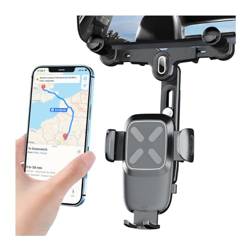 BESULEN Car Rear View Mirror Phone Holder, 360° Rotatable&Retractable Auto Rearview Clip Mobile Mount Holder, Multifuctional GPS Holder with Anti-Shake Design, Universal for All Phone&Cars (Black) - color: Black