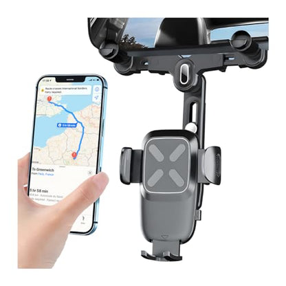 BESULEN Car Rear View Mirror Phone Holder, 360° Rotatable&Retractable Auto Rearview Clip Mobile Mount Holder, Multifuctional GPS Holder with Anti-Shake Design, Universal for All Phone&Cars (Black) - color: Black