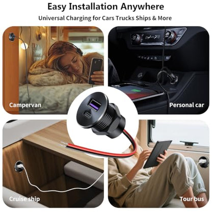 PENGLIN All-Aluminum QC 3.0 USB-A & USB-C PD3.0 Car USB Outlet DC12-24V