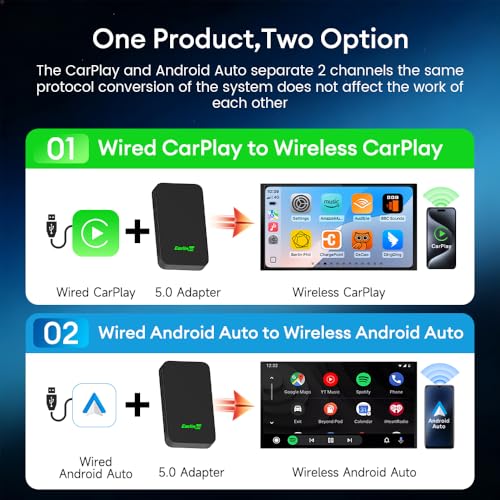 Carlinkit 5.0 Android Auto & Wireless CarPlay Adapter, Plug & Plug