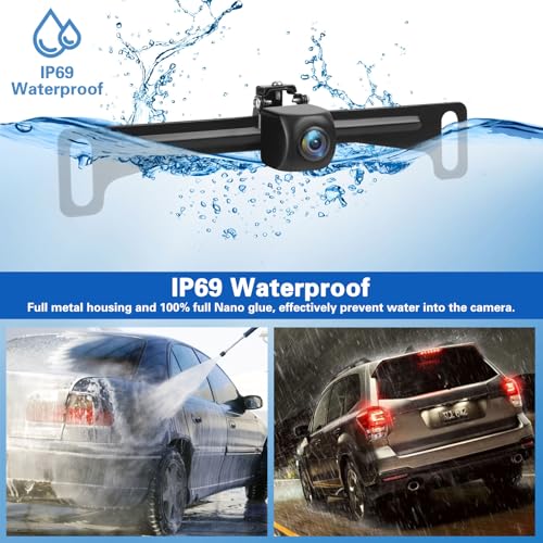 License Plate Backup Camera with 5in Monitor, 170 Degree Wide Angle DIY Grid Lines Waterproof Reverse Rear View Camera Systems for Truck Car Trailer SUV - size: 5''+License plate camera