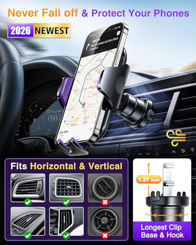 VANMASS Phone Holders for Your Car Ultimate Military-Grade Car Phone Holder Mount【Patent & Safety Certs】 Upgraded Shockproof Truck Air Vent Phone Mount for iPhone 17 Pro Max 16 Samsung Android,Purple - color: Purple