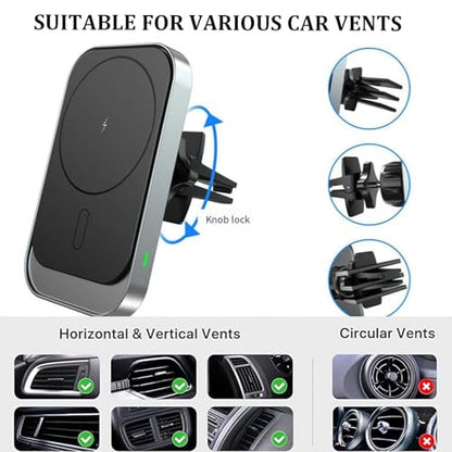 Wireless Charger Car Mount Air Vent Phone Holder, 15W Fast Charging Strong Magnetic Phone Holder for Car, Compatible with iPhone 16 15 14 Pro Max 13 Smartphone [2025 Upgraded]