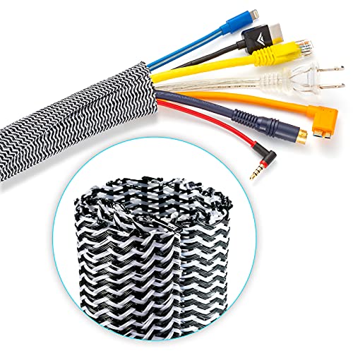 Maximm Cable Management Wire Loom 25ft 1 Inch Black and White Split Cord Protector - color: Black & White, size: 1" - 25 Feet