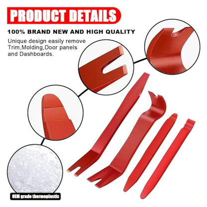 JOYCOURT 5PCS Auto Clip Pliers Set and Fastener Remover, No Scratch Automotive Door Panel Removal Tool, Car Trim Rivet Pry Tool Repair Kit for Vehicle Dash Audio Radio Installer - color: Red