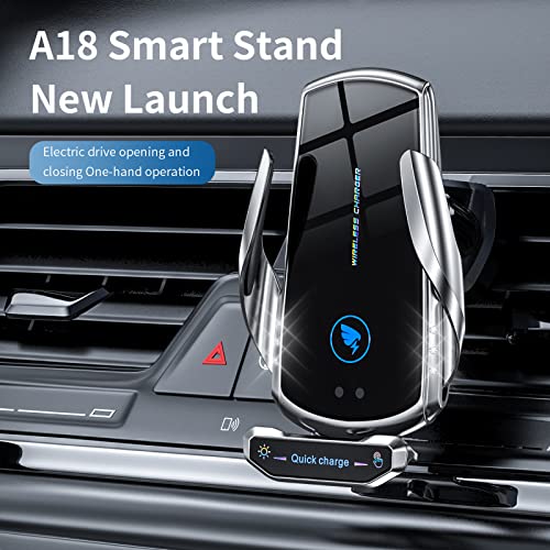 Wireless Car Charger Mount Automotive Electric Induction 15W Fast Charging Auto Clamping Car Phone Holder Mount Wireless Charging Mount Air Vent Phone Holde Compatible with All Android (Silver) - color: Silver