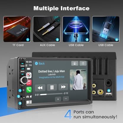 Double Din Car Stereo with Apple CarPlay and Android Auto, 7 Inch HD Touchscreen Car Radio, Bluetooth Car Audio Receivers, Backup Camera, Mirror Link, USB/AUX/TF/FM