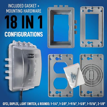 Sealproof 1-Gang Weatherproof In Use Outlet Cover | Horizontal/Vertical Outdoor Plug and Receptacle Protector, Lockable Bubble Cover, UL Extra Duty Compliant, 18 Configurations - color: Clear Frost
