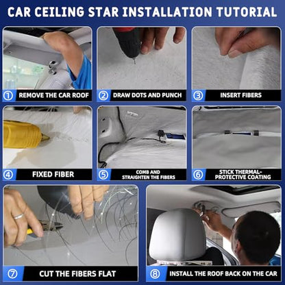 Twinkle Car Starlight Headliner Kit, RGBW 16W 200pcs*0.03in*9.8ft Fiber Optic Star Roof Lights with APP& Remote Controlled, Sound Activated Ceiling Star Lights for Home/Car Decor - size: Standard+200pcs*0.03in*9.8ft