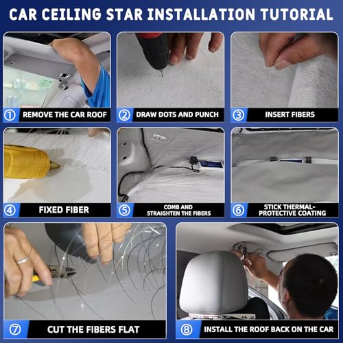 Twinkle Car Starlight Headliner Kit, RGBW 16W 200pcs*0.03in*9.8ft Fiber Optic Star Roof Lights with APP& Remote Controlled, Sound Activated Ceiling Star Lights for Home/Car Decor - size: Standard+200pcs*0.03in*9.8ft