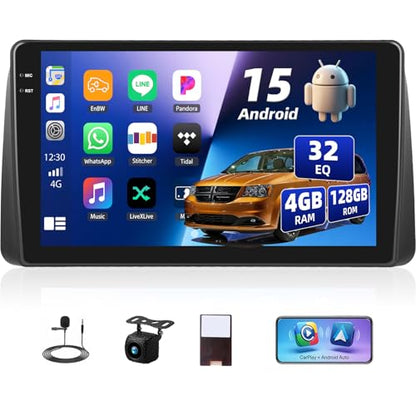 Android 15 4+128G Car Stereo for Dodge Grand Caravan 2010-2020 Chrysler Grand Town/Country 2011-2016 with Wireless Carplay Android Auto,9" Incell Touchscreen 32-EQ Bluetooth 5.0 GPS WiFi SWC+Canbus - color: P3-4+128G