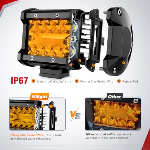 Nilight 4 Inch Amber LED Light Pods 2 PCS 60 W - color: Amber Led Pods