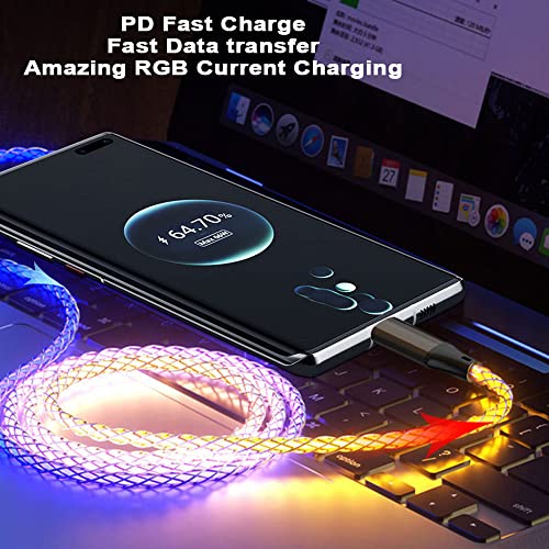 IHAO USB C to C Charger Cable PD Fast Charge and High Speed Sync Visible LED Current Flowing Compatible with All USBC Device-39Inches RGB - color: USB C TO C RGB