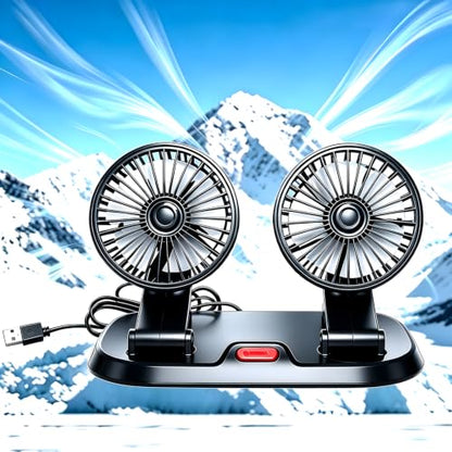 Car Fan,Dual Head USB Fans for Car, USB Powered Car Seat Fan, 360° Rotatable & 2 Strong Wind 5V Table Fans Adjustable for Vehicles SUV RV - color: Dual-5V